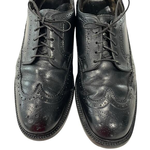 Hanover Black Wingtip Shoes Men 8.5 Leather Dress Lace Up Oxfords Vintage READ